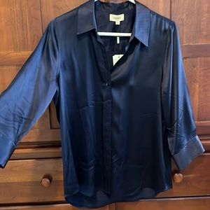 L'Agence navy silk 3/4 button down top